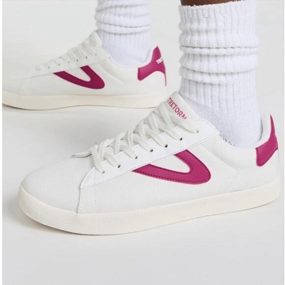 Tretorn Blucher Canvas Eco Ortholite sneaker, white/magenta, $80, Retro Look 8M - Picture 1 of 14